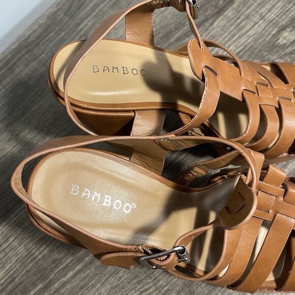 Bamboo Women’s Light Brown Fisherman Platform High Block Heel Sandals Size 8.5 - Picture 8 of 11